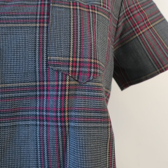 Women Sacai Black Gray Burgundy Plaid Short Sleeve Pleated Top Blouse M - Picture 5 of 14